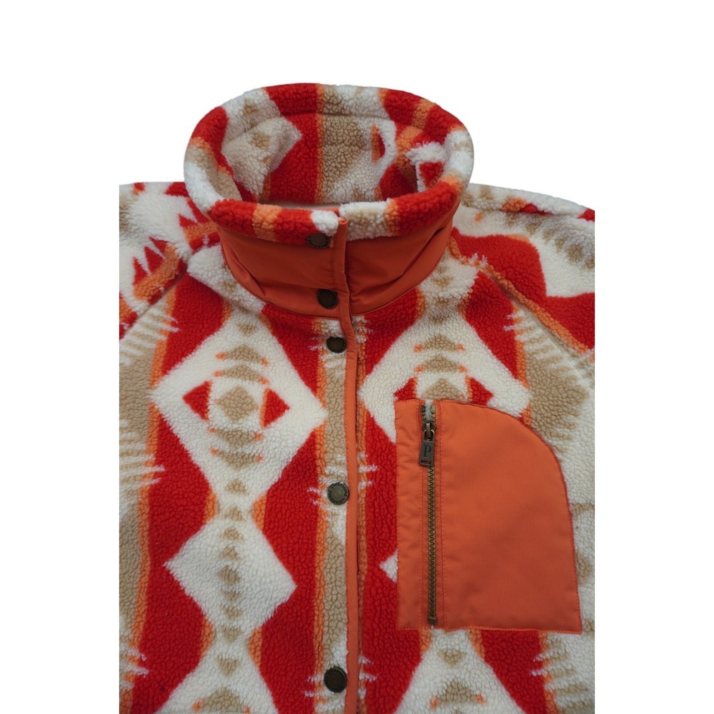 Pendleton Westerley Fleece Jacket Women Large Orange Aztec Geometric Snap Good